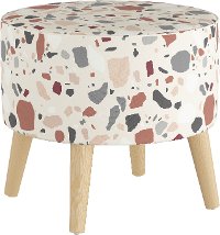 586NATTRZRST Mid Century Terrazzo Rust and Multi Color Round Ottoman