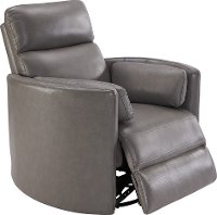Heron Gray Leather-Match Power Glider Swivel Recliner - Mads-1