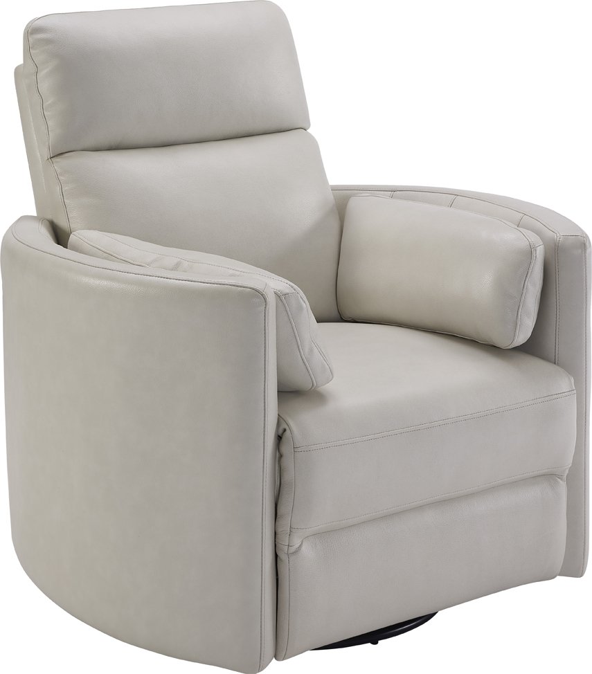 Ivory Leather-Match Power Glider Swivel Recliner - Mads-2