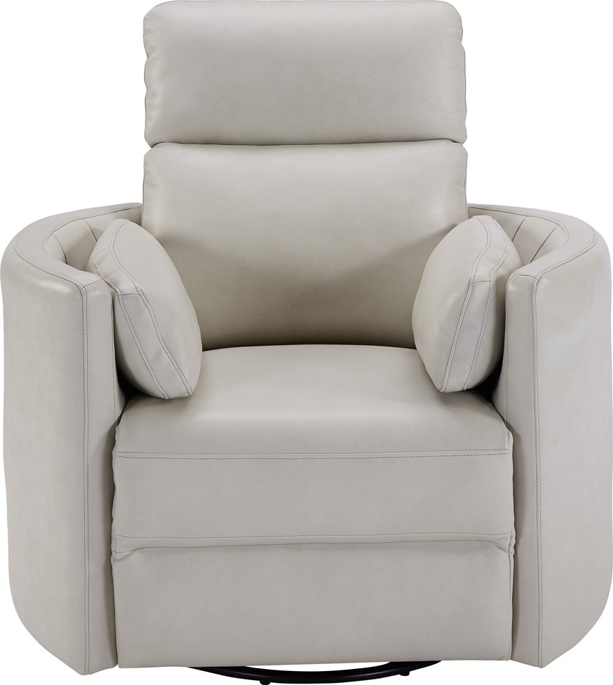 Ivory Leather-Match Power Glider Swivel Recliner - Mads-3