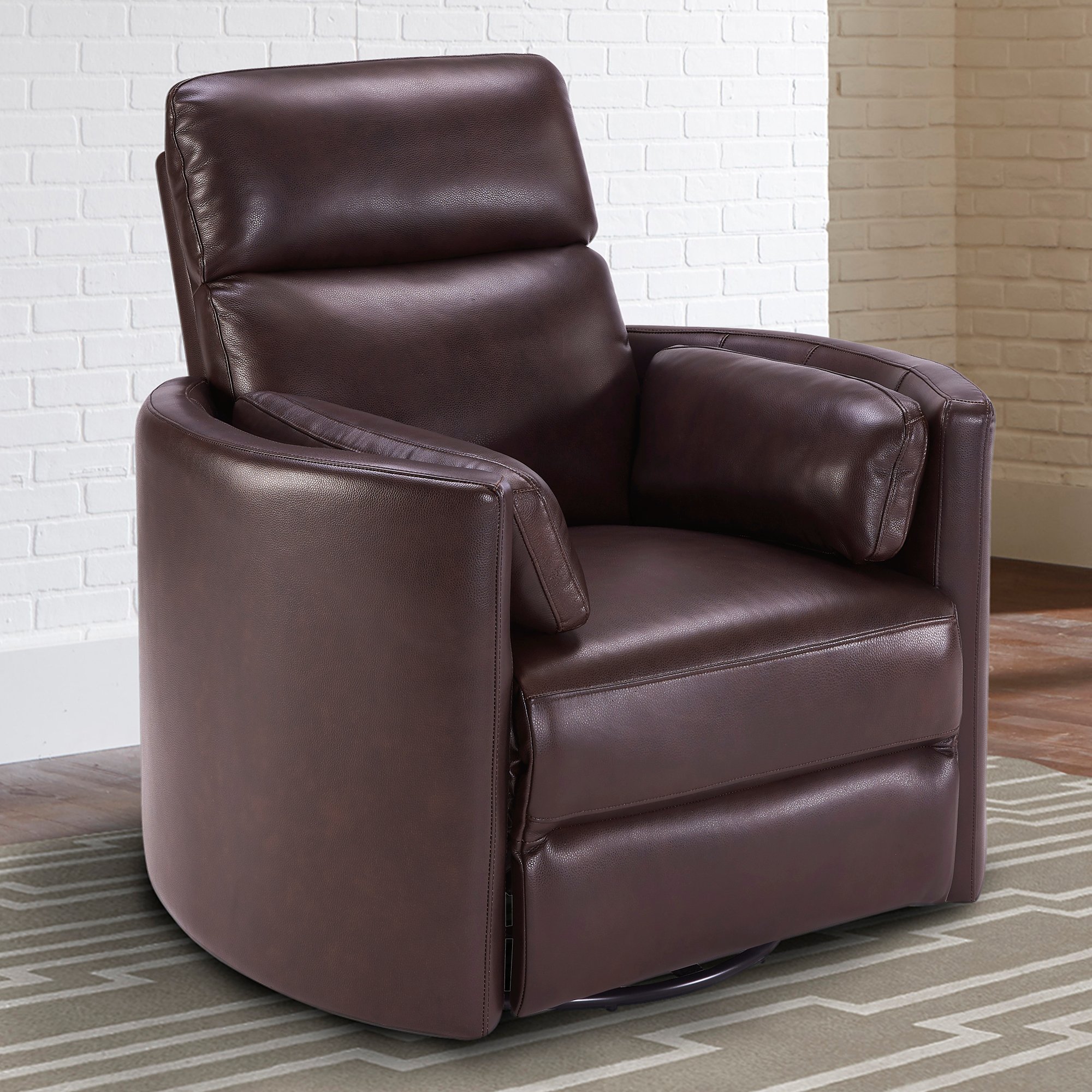 Burgundy Leather-Match Power Glider Swivel Recliner - Mads-2