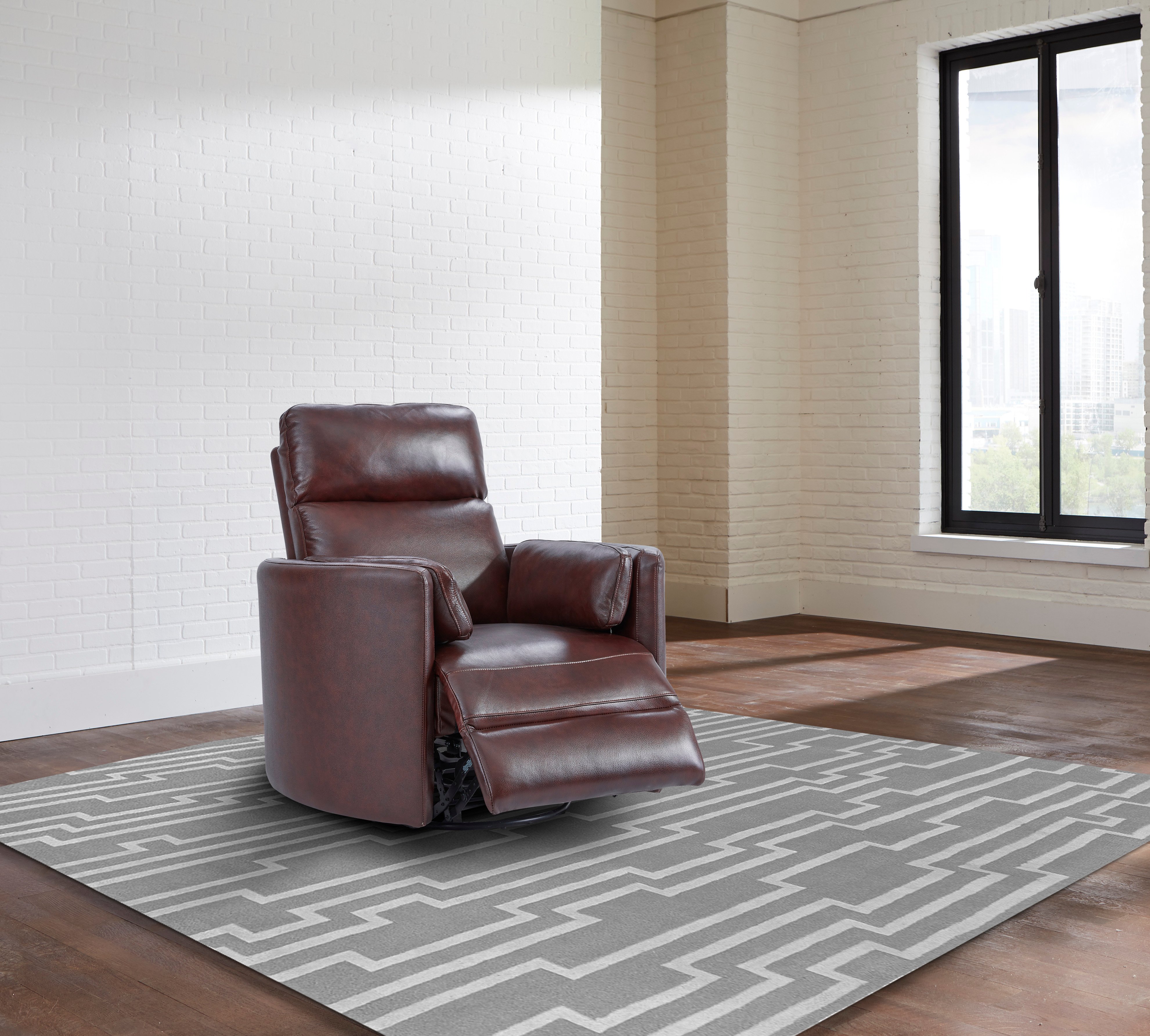 Burgundy Leather-Match Power Glider Swivel Recliner - Mads-3