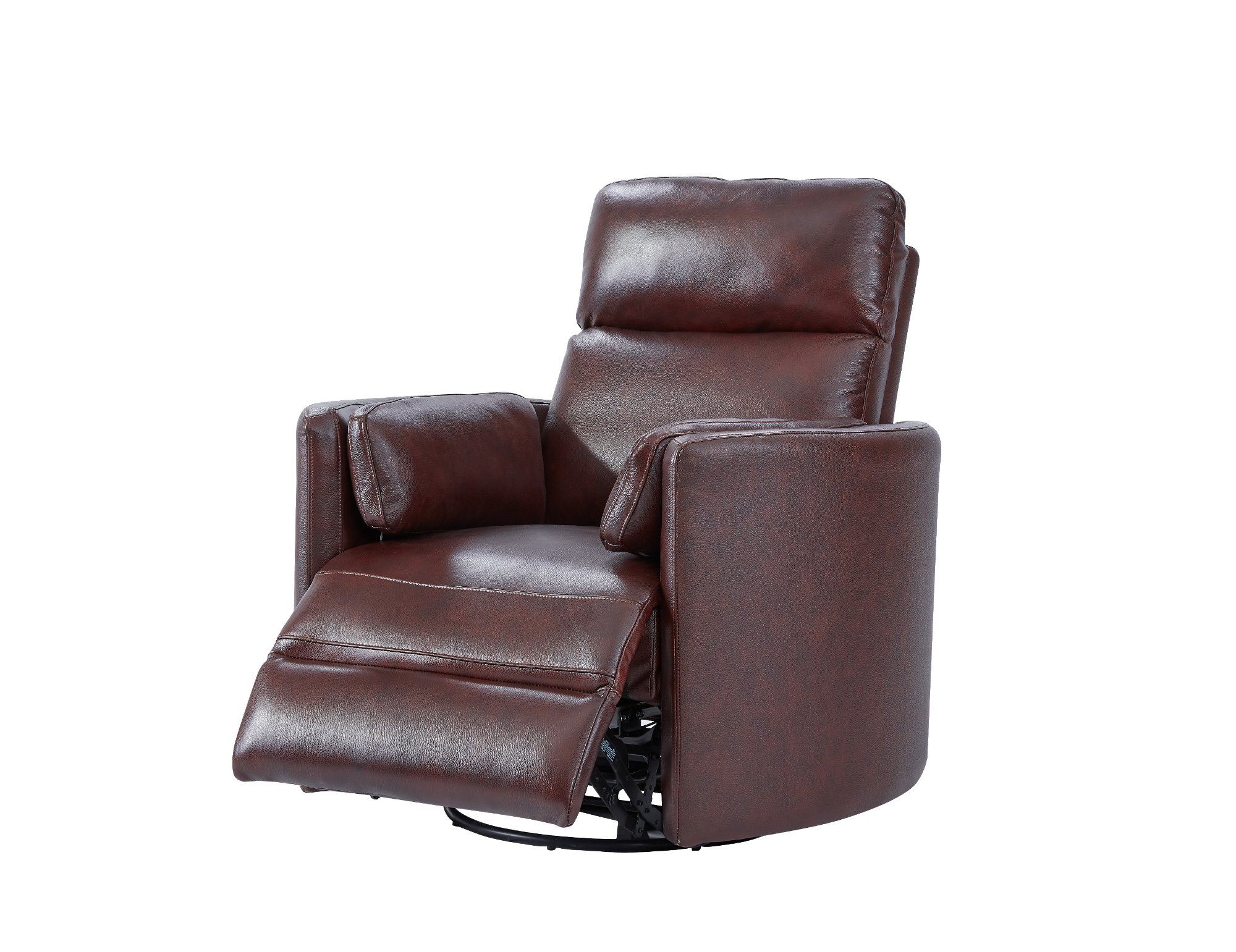 Burgundy Leather-Match Power Glider Swivel Recliner - Mads-4