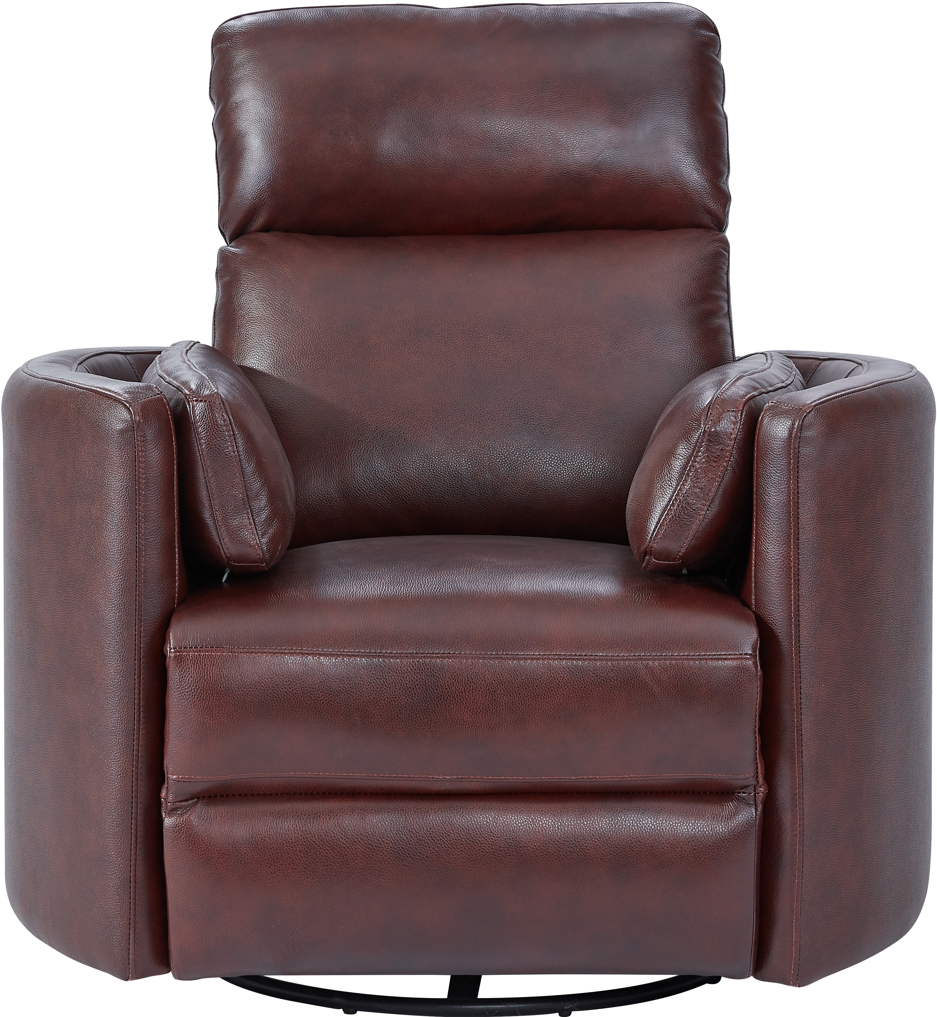 Burgundy Leather-Match Power Glider Swivel Recliner - Mads-5
