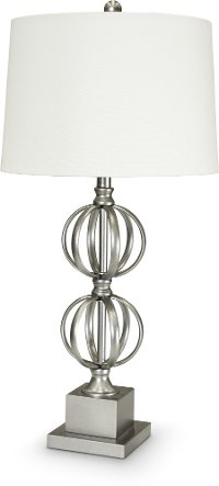 Set of 2 Painted Silver Double Sphere Metal Table Lamps