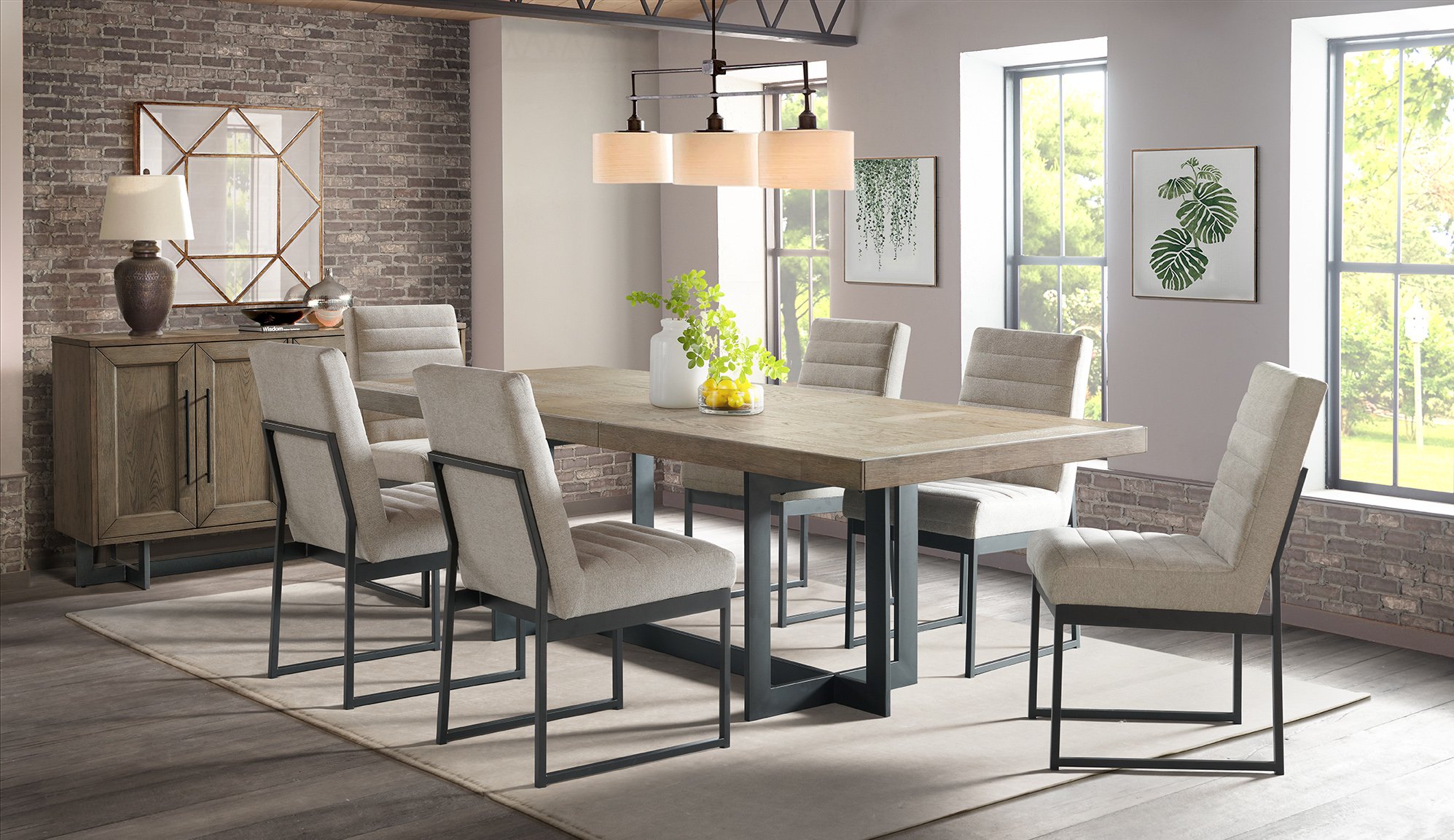 Modern Beige and Black Metal 5 Piece Dining Room Set - Eden-2