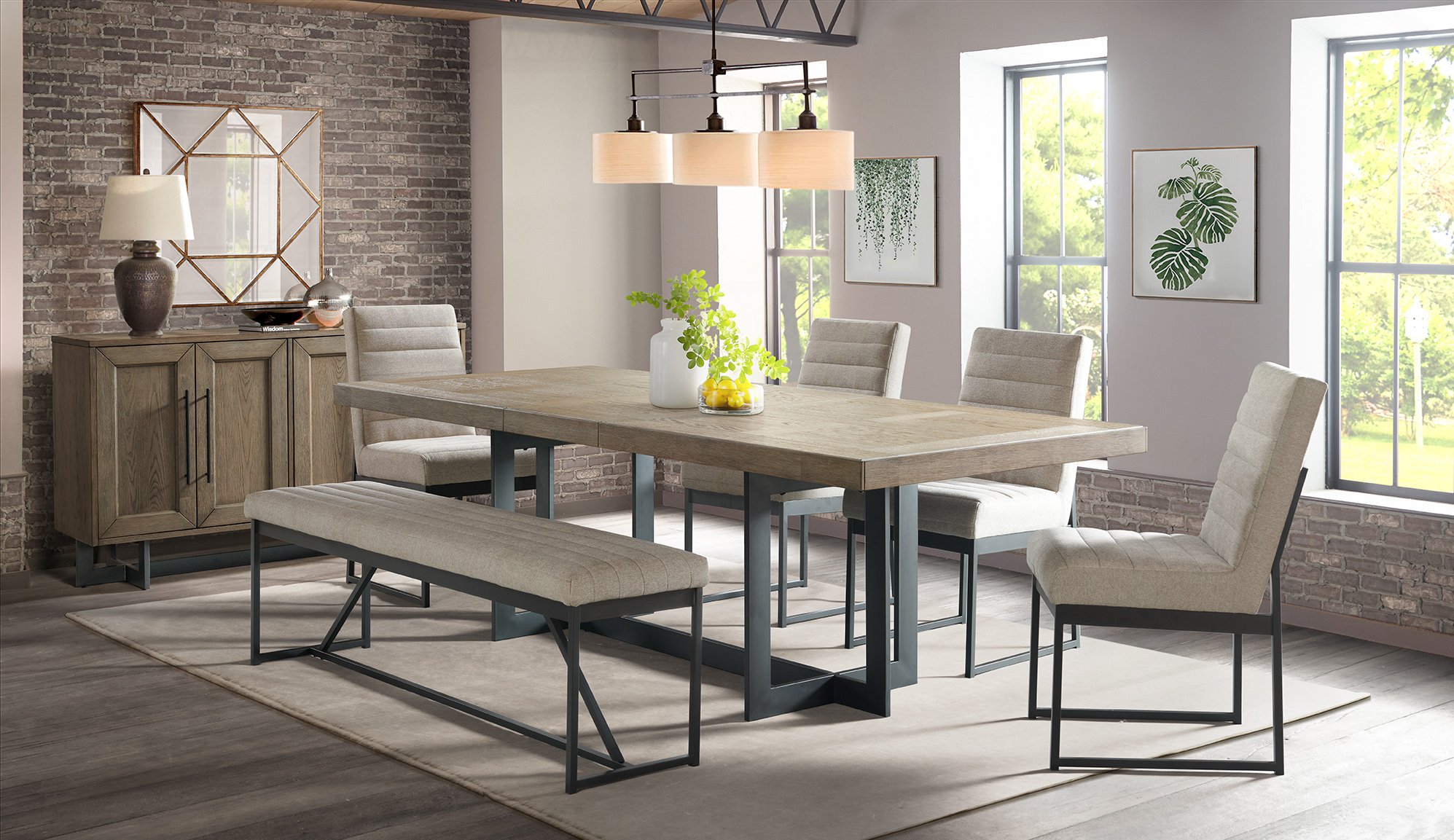 Modern Beige and Black Metal 6 Piece Dining Room Set - Eden-2
