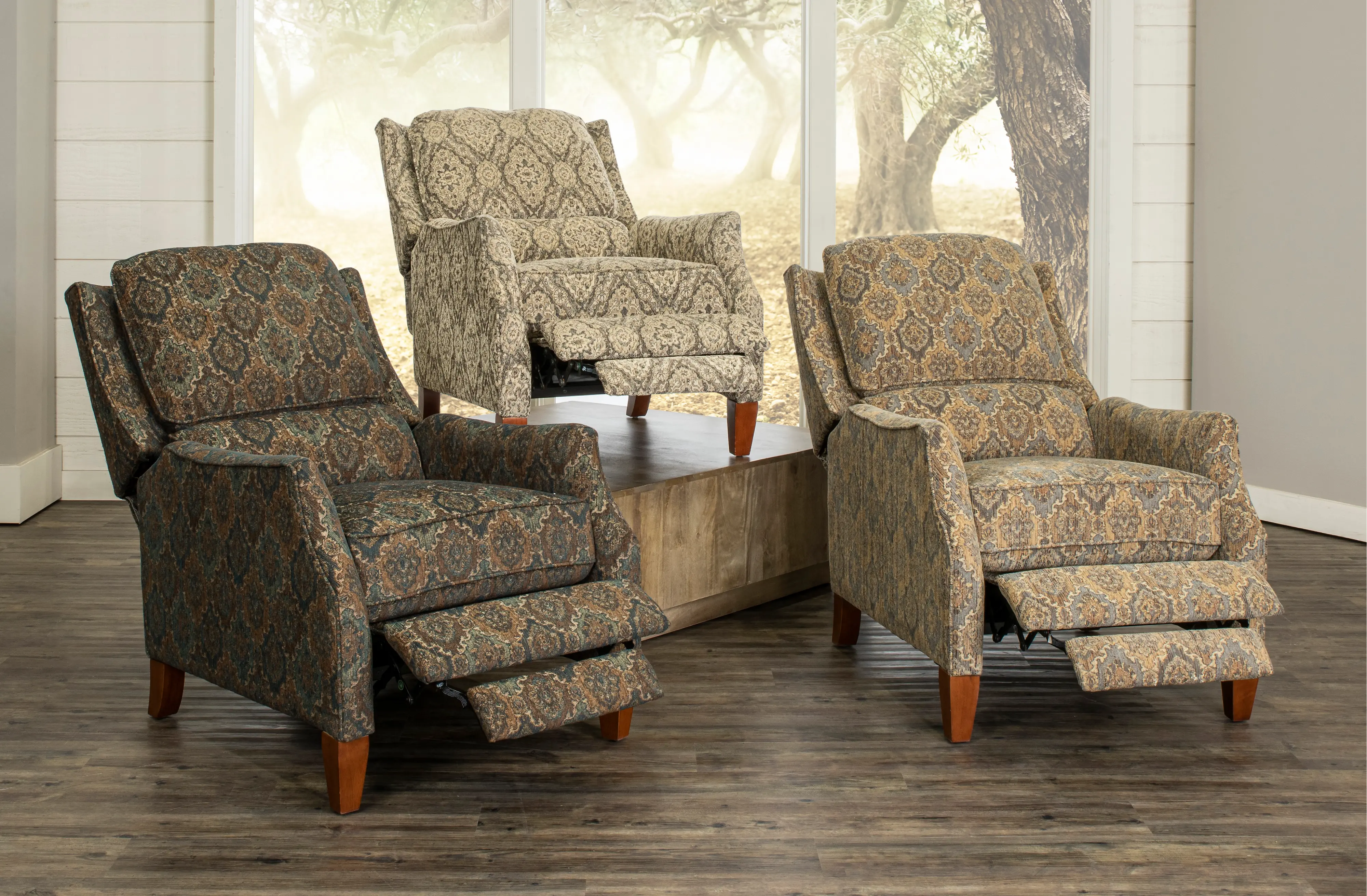 Brown Traditional High-Leg Pushback Recliner - Sandlewood-4
