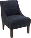 72-1BLCBLC Contemporary Blue, Green and Black Plaid Swoop Arm Chair