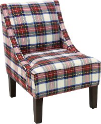 72-1STWDRSMLT Contemporary Red, White, Blue and Green Plaid Swoop Arm Chair