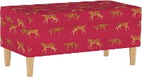 948NATCHWLRSP Mid Century Raspberry Cheetah Walk Storage Bench