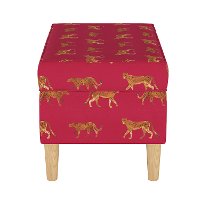 948NATCHWLRSP Mid Century Raspberry Cheetah Walk Storage Bench-2