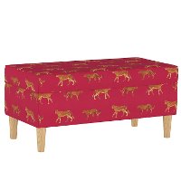 948NATCHWLRSP Mid Century Raspberry Cheetah Walk Storage Bench-6