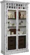 Farmhouse Distressed White and Brown Display Cabinet