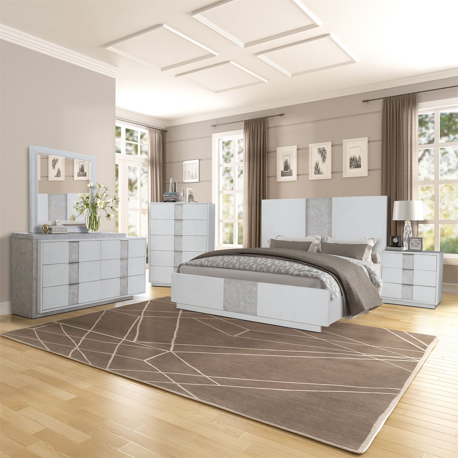 Mirage Contemporary White 4 Piece King Bedroom Set-1