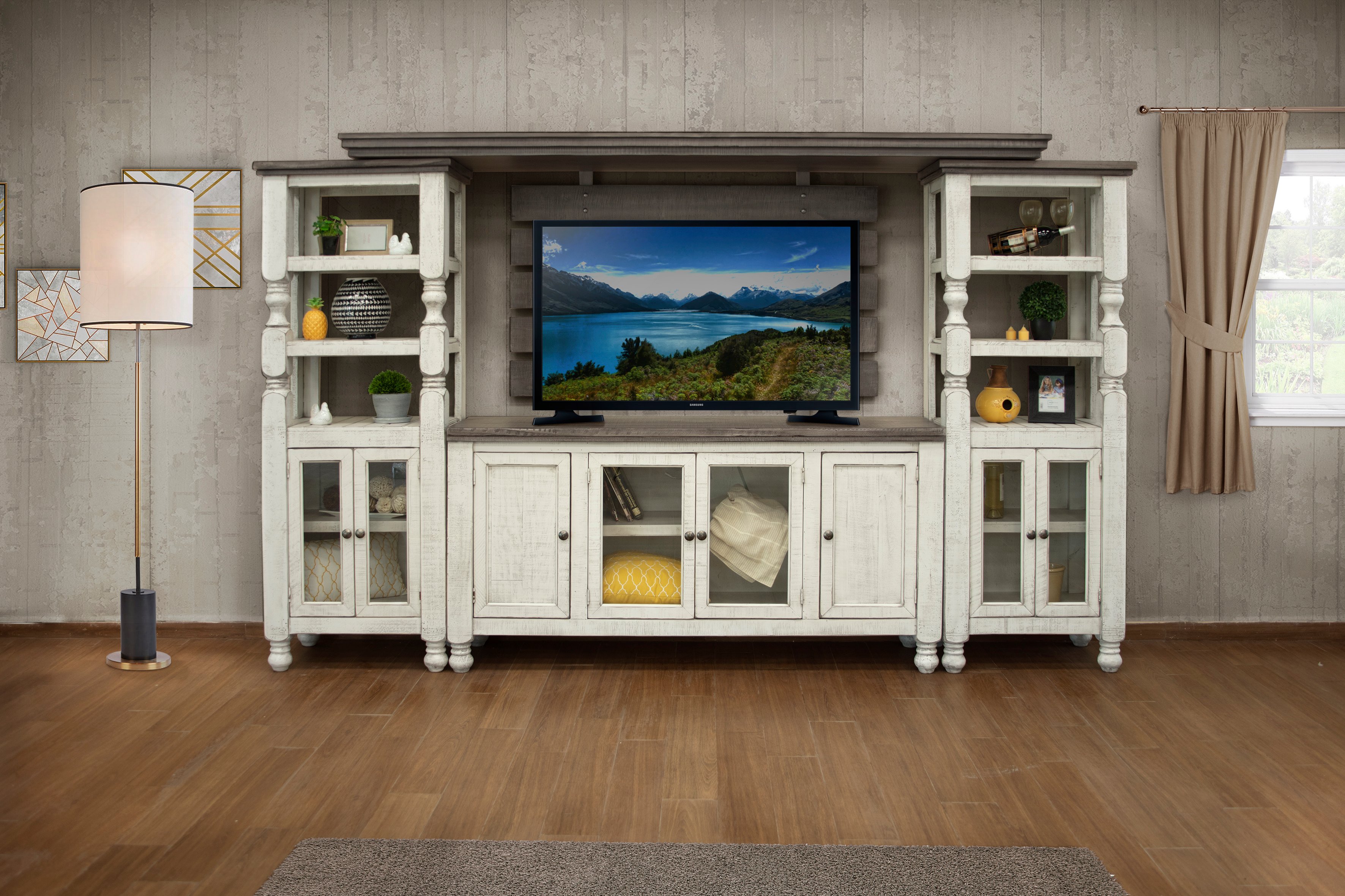 Stone Antique White Country 4 Piece Entertainment Center-2