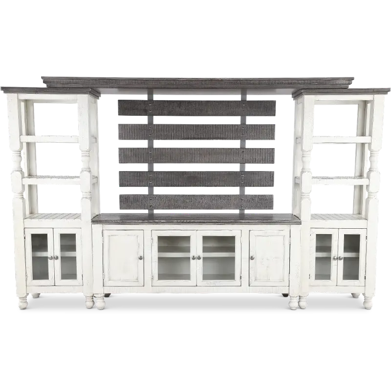 Stone Distressed White 4 Piece Entertainment Center