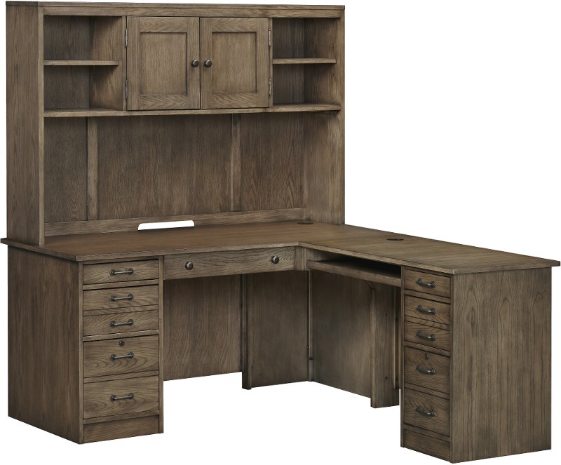 Eastwood Industrial Oak 64 Inch Desk, Industrial L Shaped Desk With Hutch