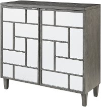 Modern Gray and Mirrored Two Door Cabinet - Lennox