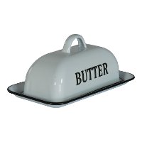 White Enamel Butter Dish with Black Lettering-2