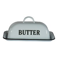 White Enamel Butter Dish with Black Lettering-3