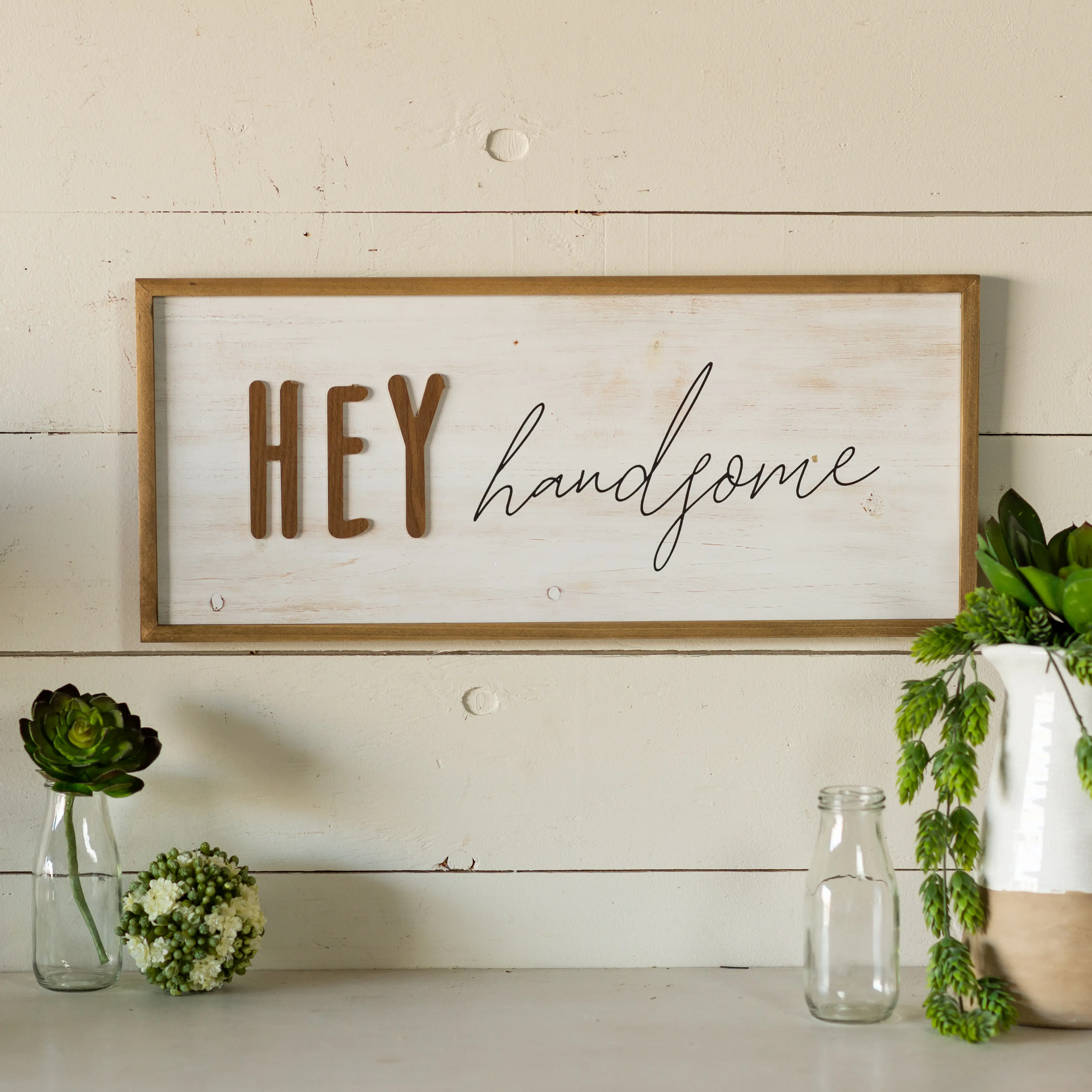 Distressed White Hey Handsome Wooden Sign Decor-2