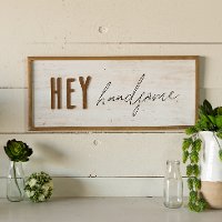 Distressed White Hey Handsome Wooden Sign Decor-2