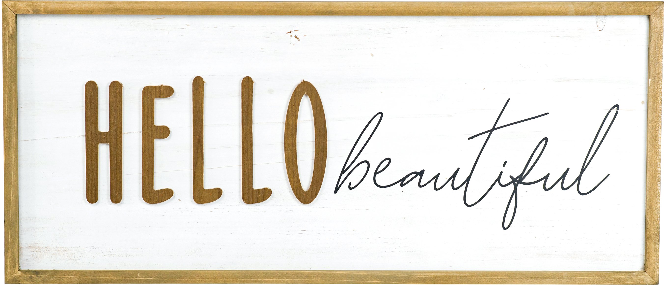 White, Brown and Black Hello Beautiful Wood Wall Sign Decor-2