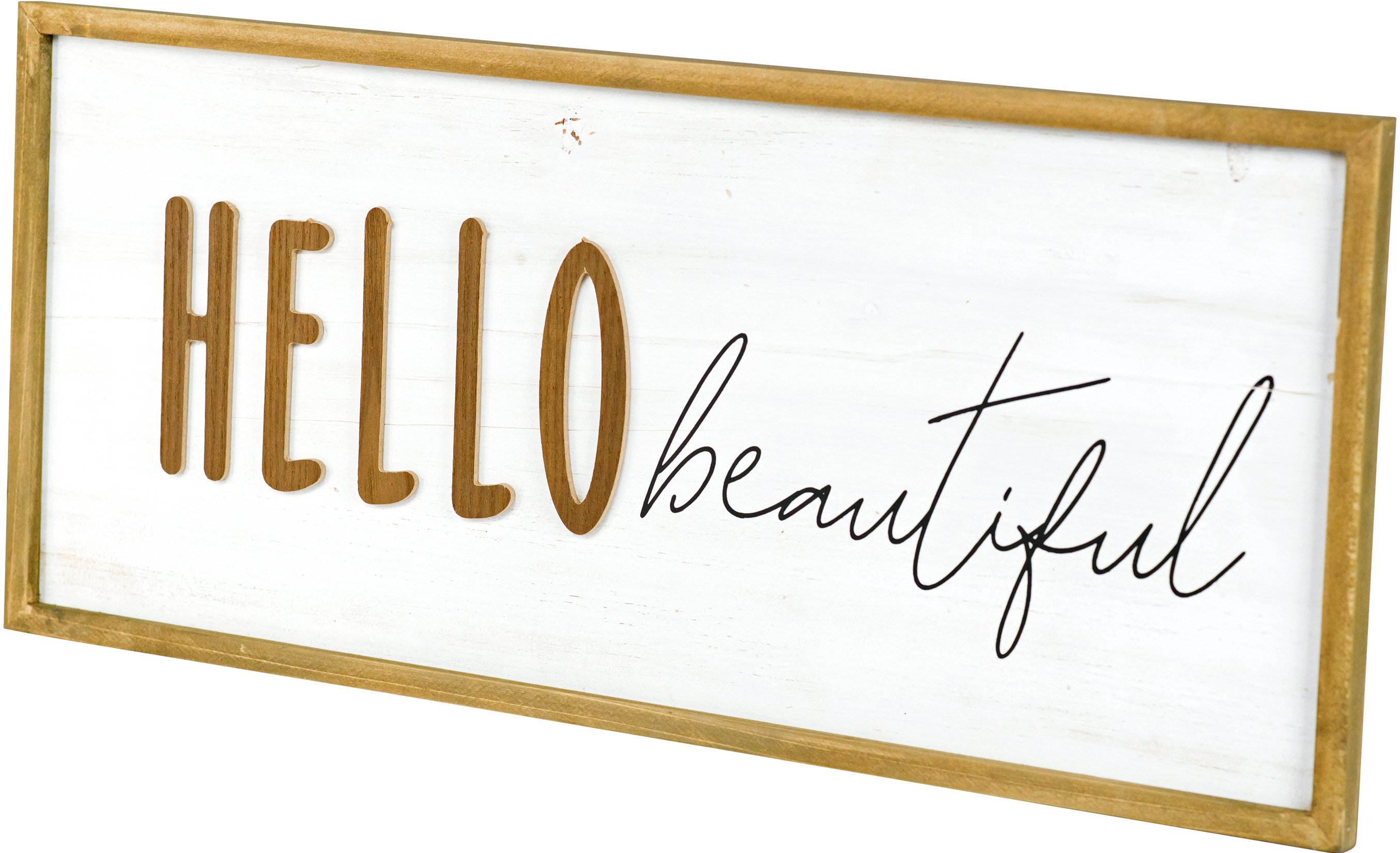 White, Brown and Black Hello Beautiful Wood Wall Sign Decor-3