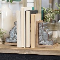 Two Tone Metal and Wood Corbel Bookend Pair-2