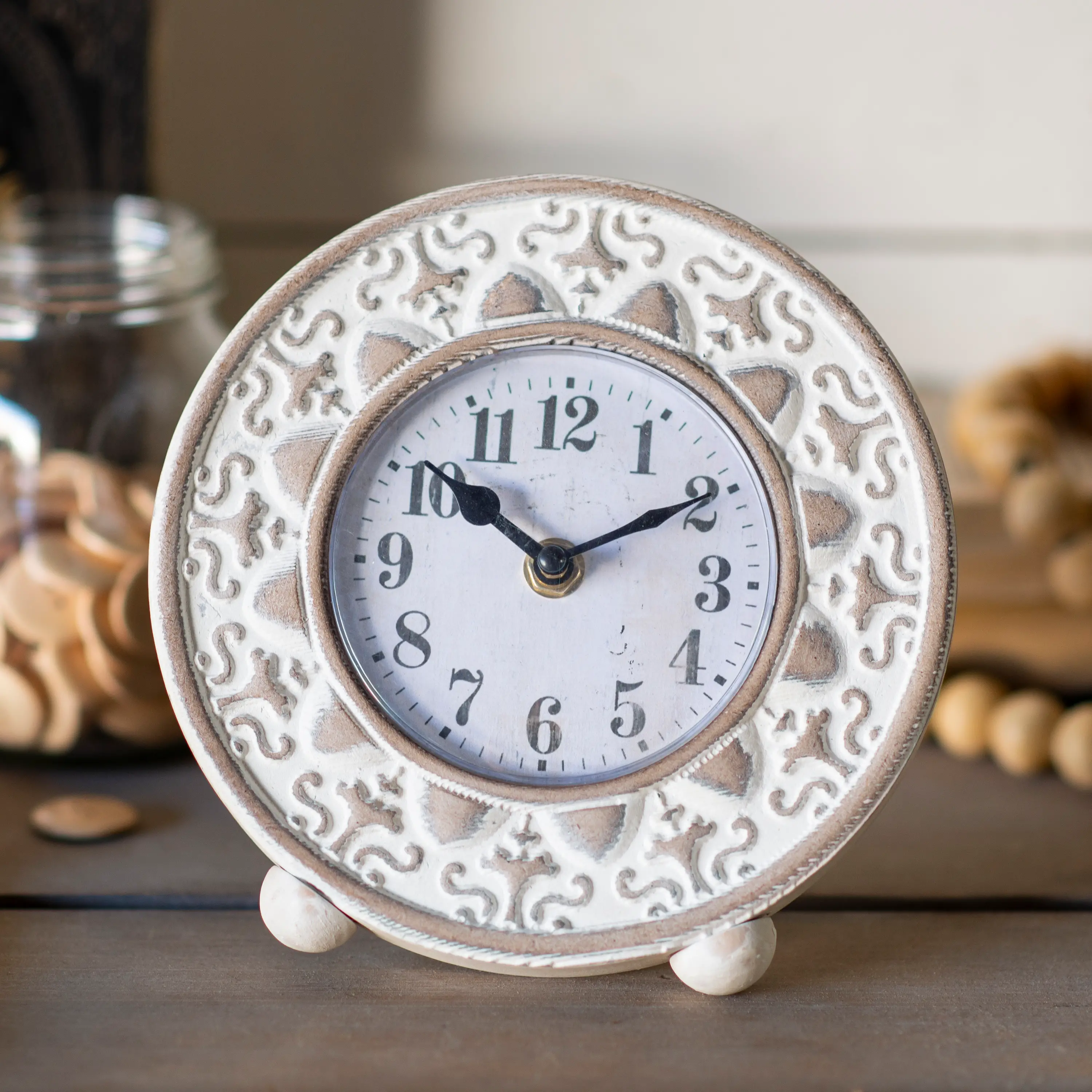 White Wash Wooden Tabletop Clock-4