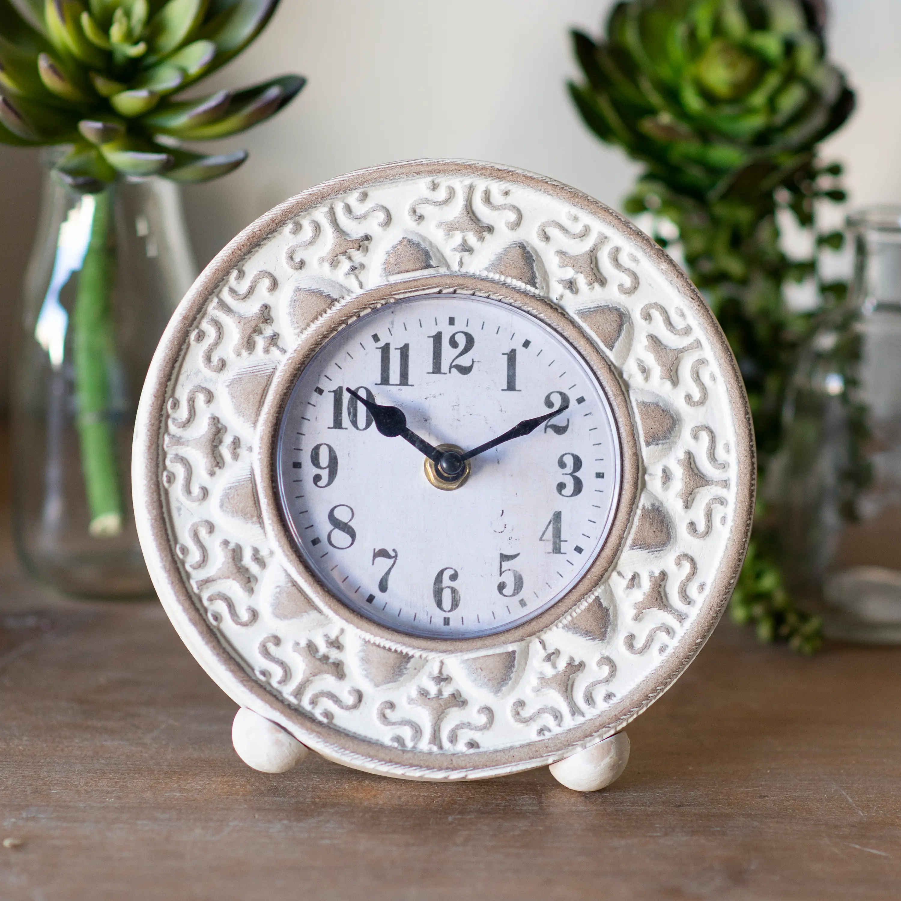 White Wash Wooden Tabletop Clock-5
