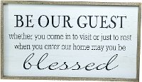 Be Our Guest Distressed White and Black Wooden Wall Sign Decor