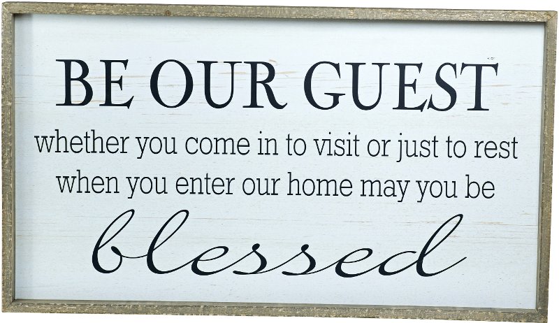 Be Our Guest Distressed White And Black Wooden Wall Sign Decor Rc Willey Furniture Store