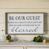 Be Our Guest Distressed White and Black Wooden Wall Sign Decor-2