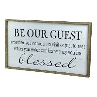 Be Our Guest Distressed White and Black Wooden Wall Sign Decor-3