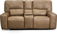 Saddle Brown Leather Power Reclining Love Seat with Console - Zero Gravity