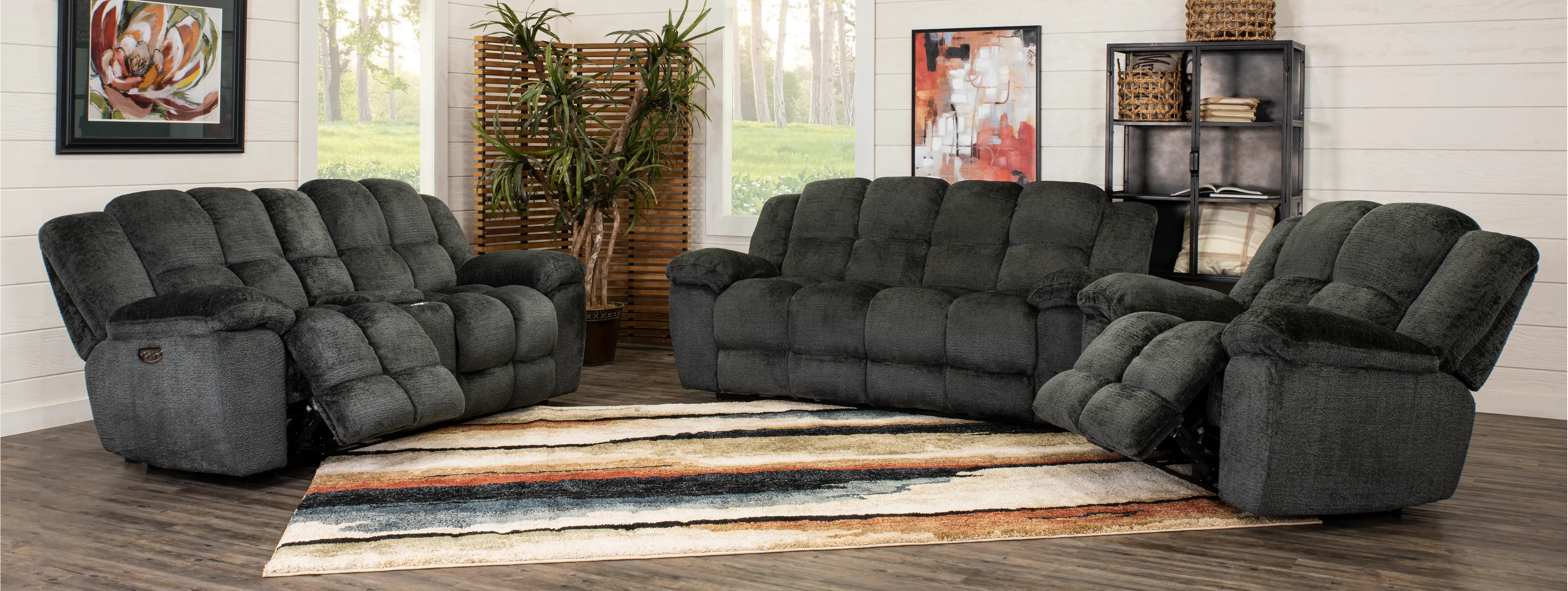 Elton Platinum Gray Power Reclining Love Seat with Console-4