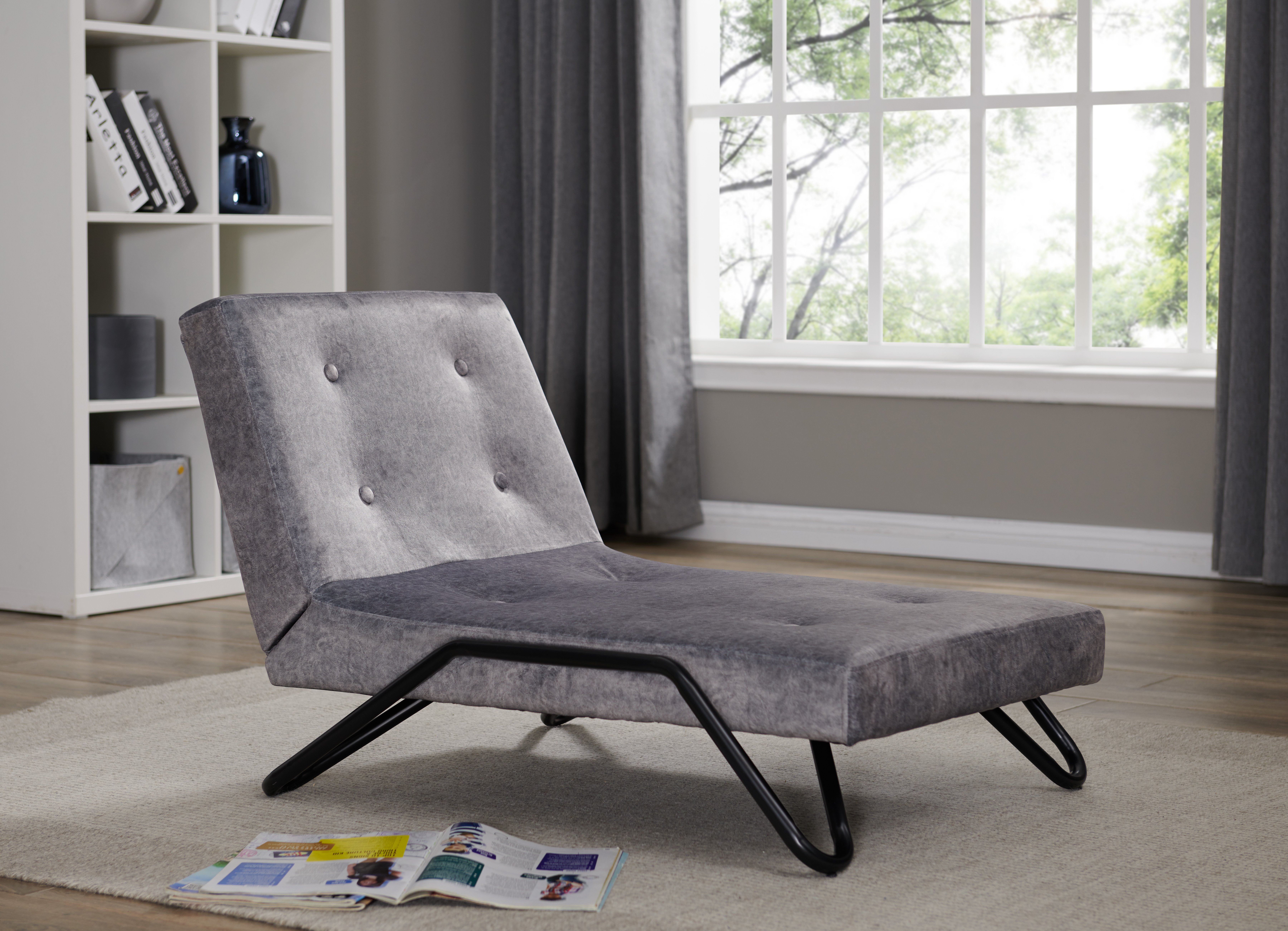 Gray Faux Leather Flip Out Lounge Chair-5
