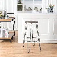 Silver Metal and Wood Bar Stool - Quinn