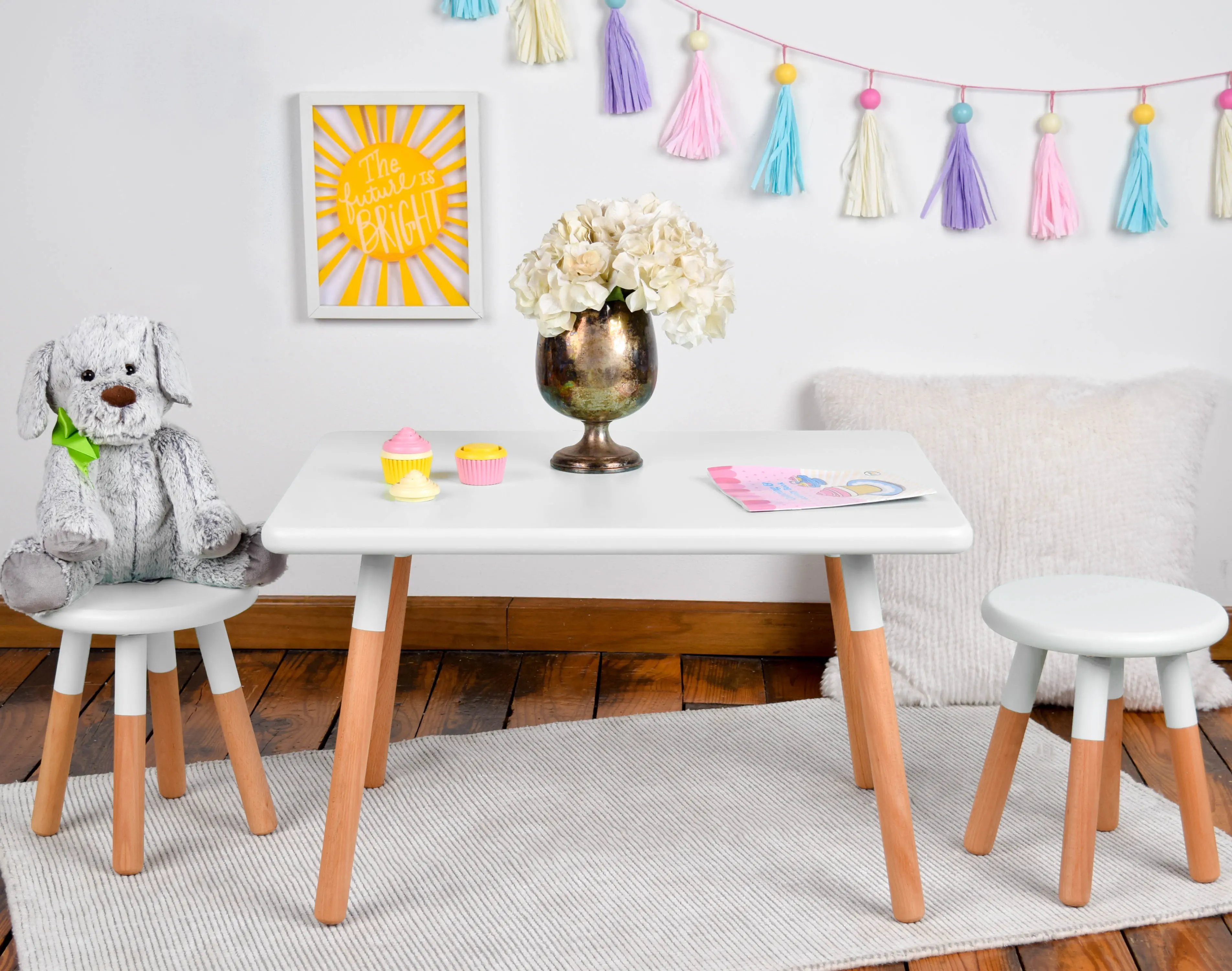 Dipped White Kids Table and Stool Set-1