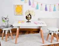 Dipped White Kids Table and Stool Set