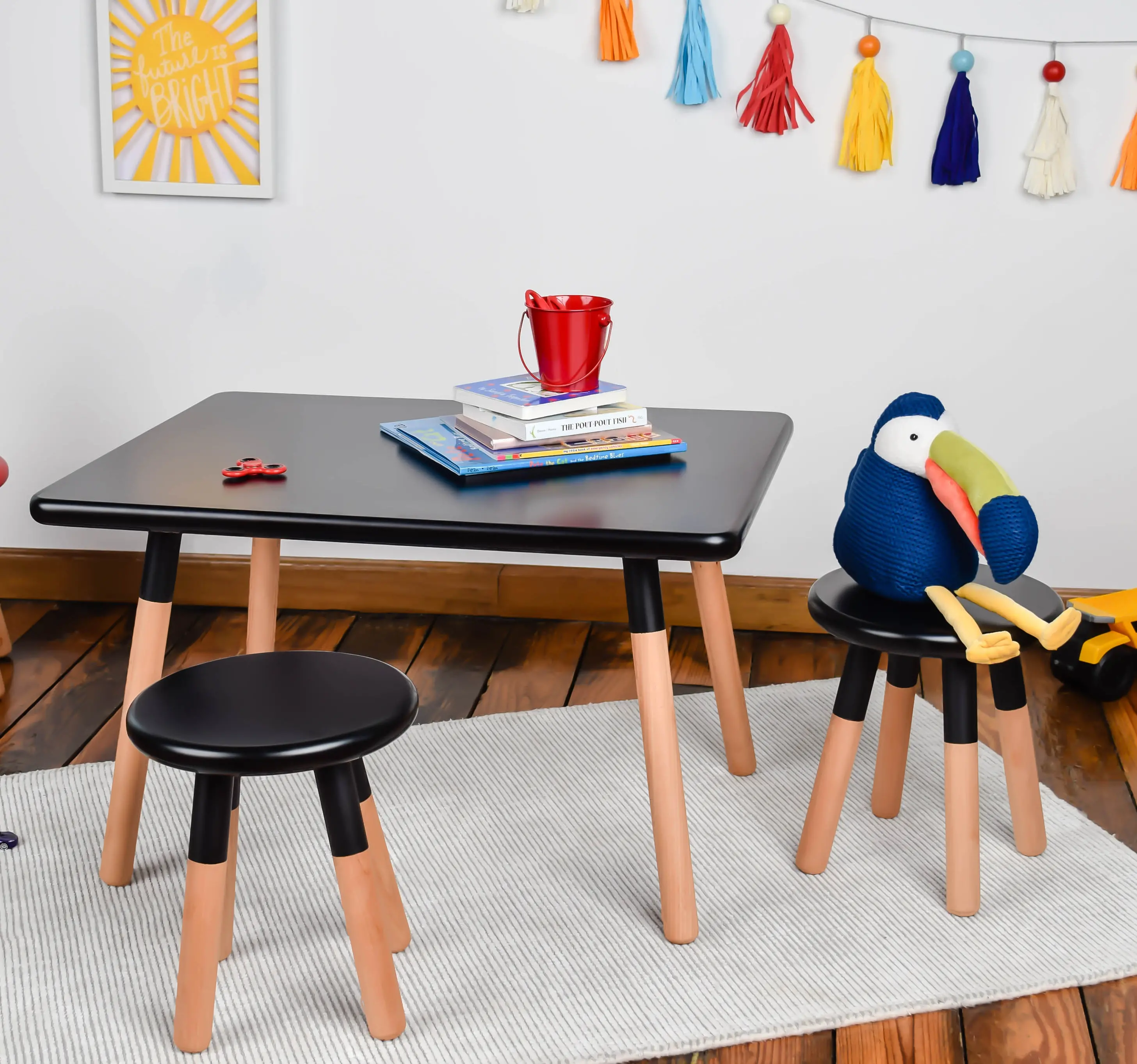 Dipped Black Kids Table and Stool Set-1
