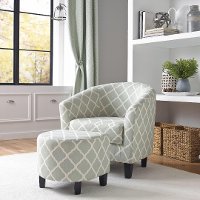 Contemporary Gray Barrel Accent Chair and Ottoman - Modern Eclectic