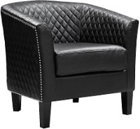 Black Leather-Like Upholstered Barrel Accent Chair - Modern Eclectic