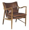Brown Leather Accent Chair with Wood Frame - Modern Eclectic