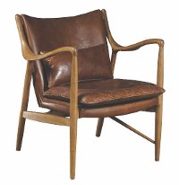 Brown Leather Accent Chair with Wood Frame - Modern Eclectic