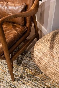 Brown Leather Accent Chair with Wood Frame - Modern Eclectic-4
