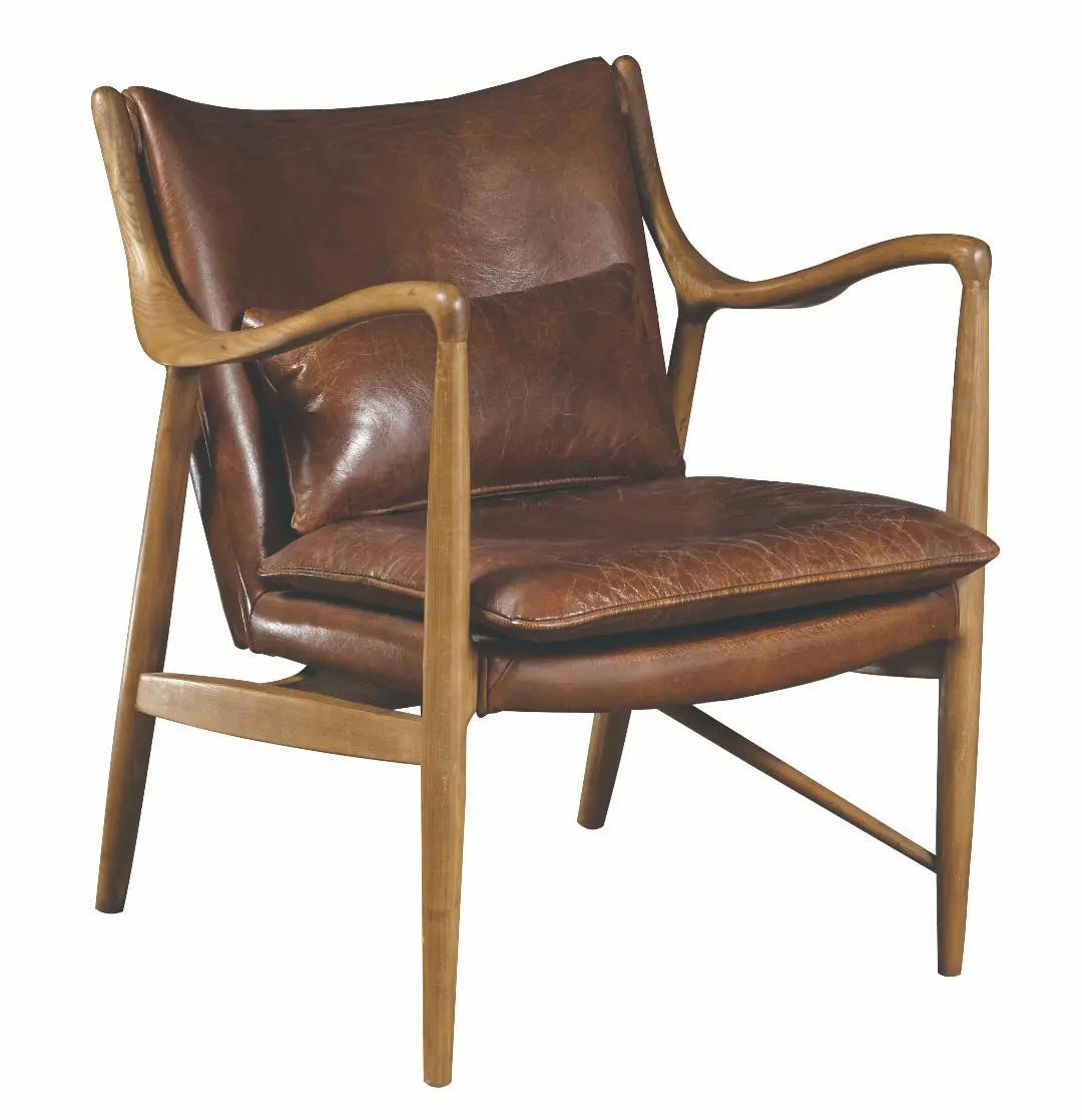 Modern Eclectic Brown Leather Accent Chair with Wood Frame-1