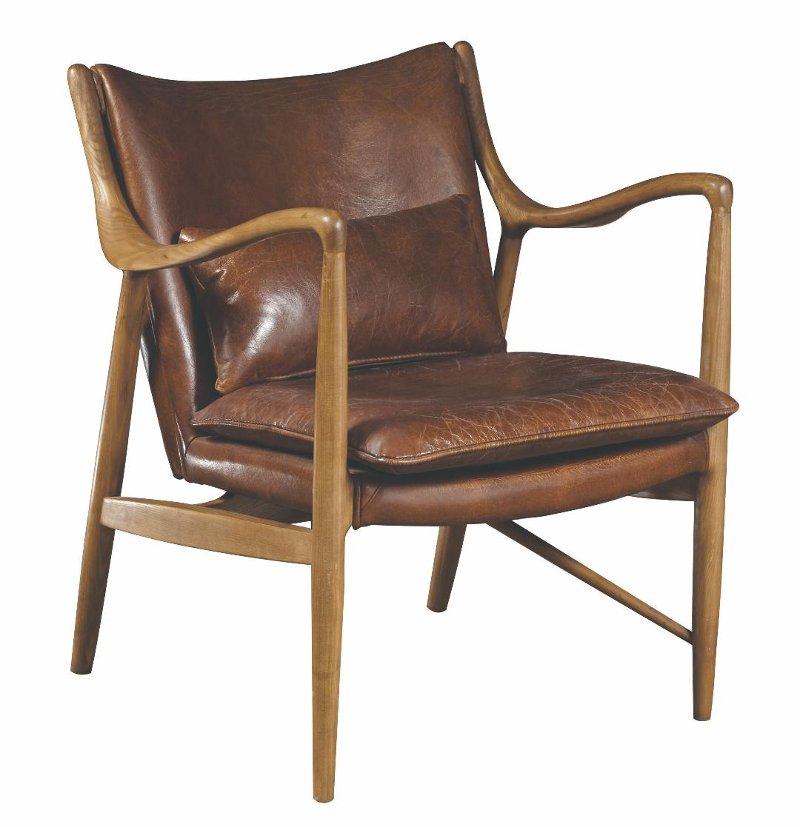 Modern Eclectic Brown Leather Accent, Wood And Leather Chairs